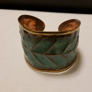 Copper Verdigris and brass leaf cuff